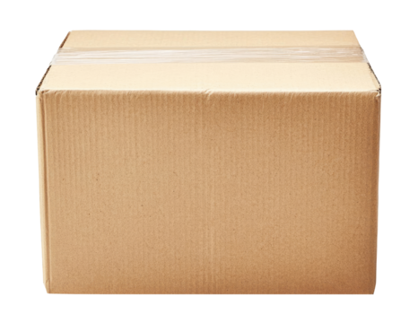 Closed cardboard box isolated on transparent background