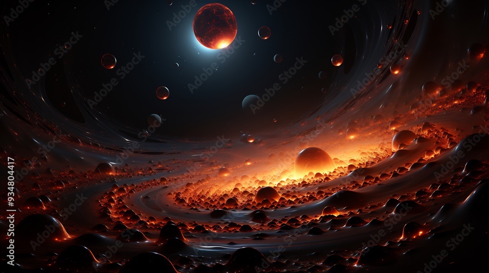 Poster black hole depicted with a 3d gravitational pull so intense that 2d stars are stretched into long li