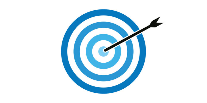 Blue shade bullseye dart target icon. Dart target goal marketing sign. Arrow dart logo vector. Winner dart sign.