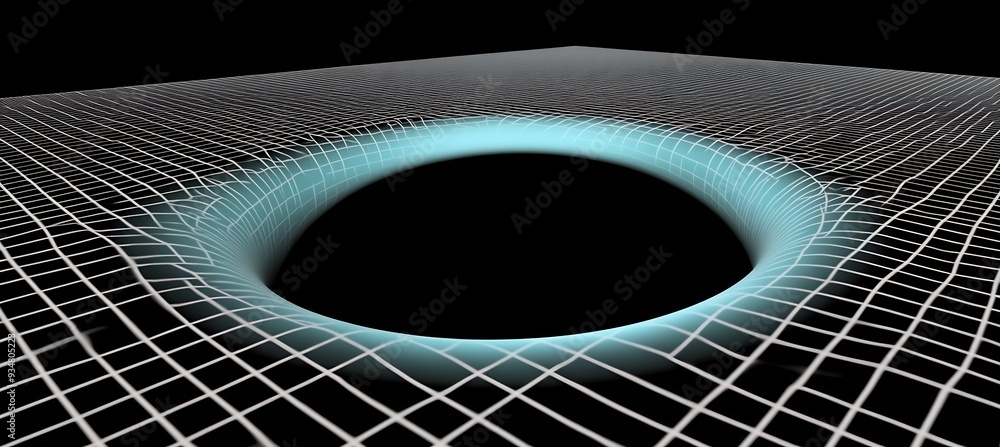 Poster black hole depicted with a glowing 3d photon sphere where 2d light and energy are caught in a perpet
