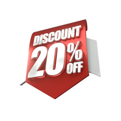 
3d sales red and white discount price tag for composition 20 percent, amazing for product promotion