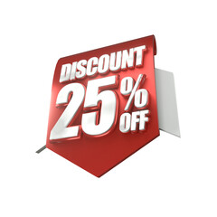 3d sales red and white discount price tag for composition 25 percent, amazing for product promotion