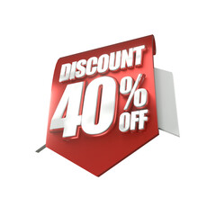 3d sales red and white discount price tag for composition 40 percent, amazing for product promotion