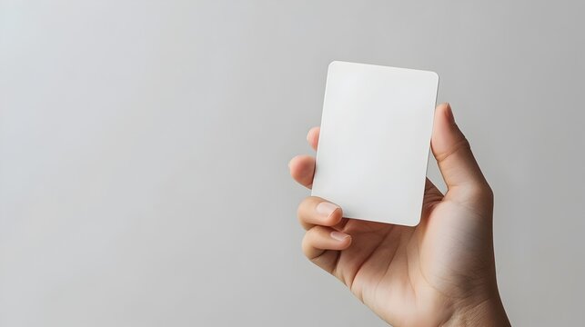 Blank Credit Card Mockup on Woman's Hand Holding Skincare Product Packaging on White Background