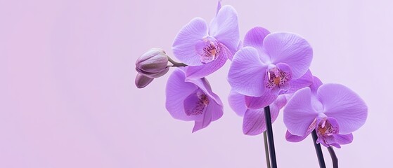 Naklejka premium Matte orchid flowers on soft lavender background exotic floral design minimalist elegance tranquil and serene natural beauty