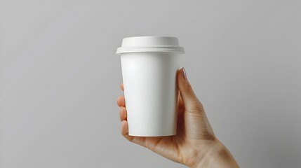 Elegant and Minimalist Coffee Cup Mockup on Woman's Hand with Skincare Product Label