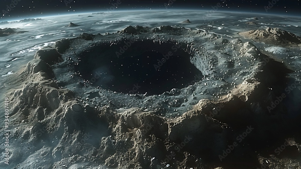 Poster black hole floating in a vast 3d cosmic void with 2d distant stars barely visible in the background 