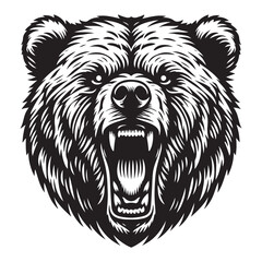 Line art of bear roaring cartoon vector