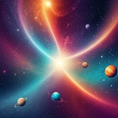 How about: A planet surrounded by stars and cosmic light in the vast universe?