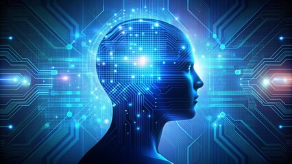 Obraz premium Digital background with human head silhouette and technology elements for artificial intelligence concept