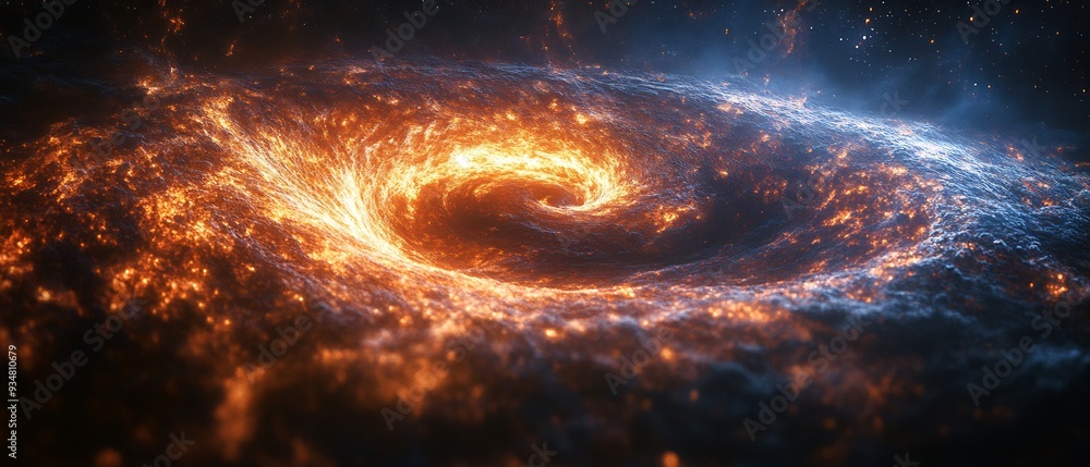 Poster black hole visualized in a detailed infographic where a 3d wormhole emerges with 2d light and energy