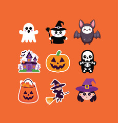 Halloween printable stickers clipart illustration set