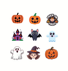 Halloween printable stickers clipart illustration set