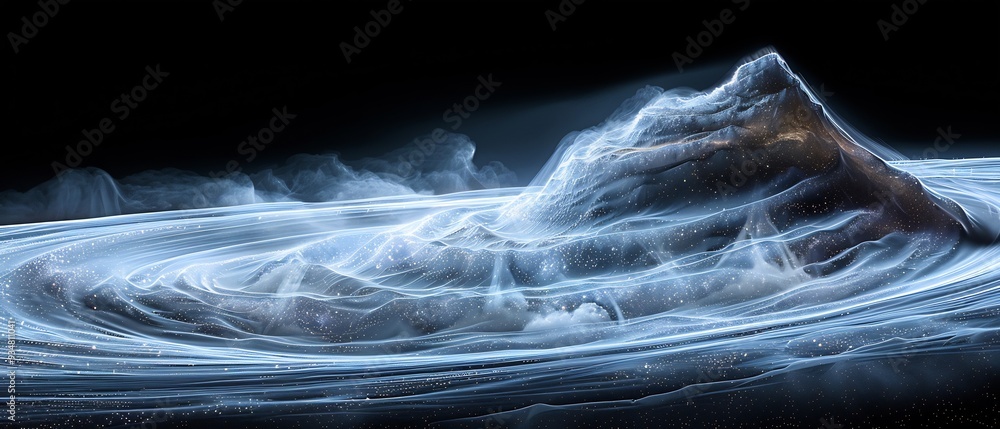 Poster black hole visualized in a detailed infographic with a 3d accretion disk of swirling matter with 2d 