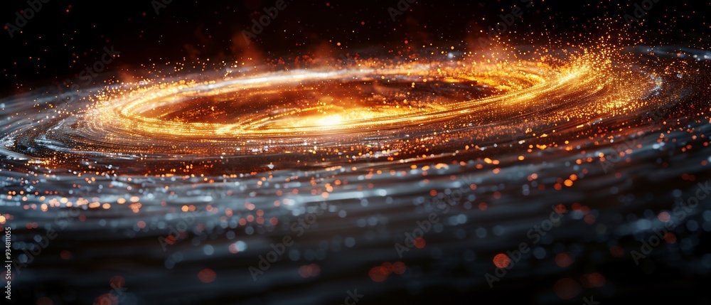 Poster black hole visualized in a detailed infographic with a 3d accretion disk of swirling matter with 2d 