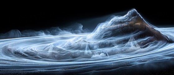 Black hole visualized in a detailed infographic with a 3D accretion disk of swirling matter with 2D light bending around the disk illustrating the energy and motion surrounding the black hole