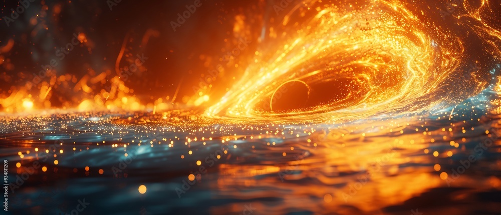 Poster black hole visualized in a detailed infographic with a 3d accretion disk of swirling matter with 2d 