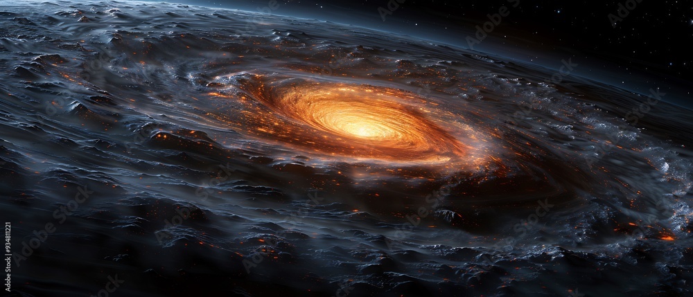 Poster black hole visualized in a detailed infographic with a 3d accretion disk of swirling matter with 2d 