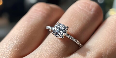 diamond engagement ring on hand -