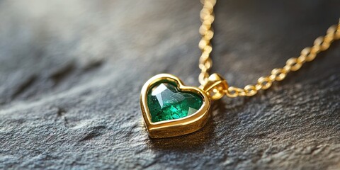 gold necklace, heart-shaped emerald