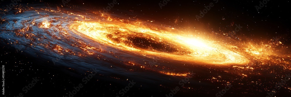 Poster black hole visualized in an abstract depiction with hawking radiation as 3d energy halos around it w
