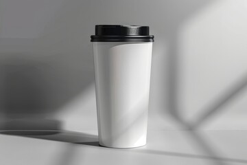 White To-Go Cup with Black Lid on a Gray Surface
