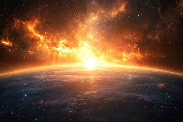 Apocalyptic fiery explosion over planet Earth