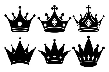 
Crown icons set. Black crown symbol collection. Royal crown black silhouettes