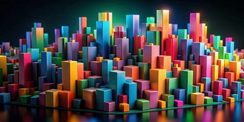 Obraz premium Vibrant abstract cityscape formed by colorful blocks on dark backdrop