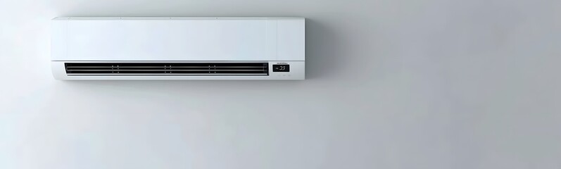 Air conditioner on white wall room interior background. 
