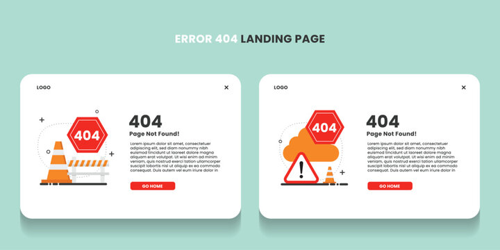 Error 404 landing page with a road signs in set flat design