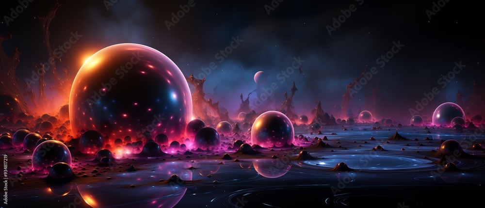 Poster black hole with a 3d accretion disk swirling around it where the gravitational pull stretches 2d lig