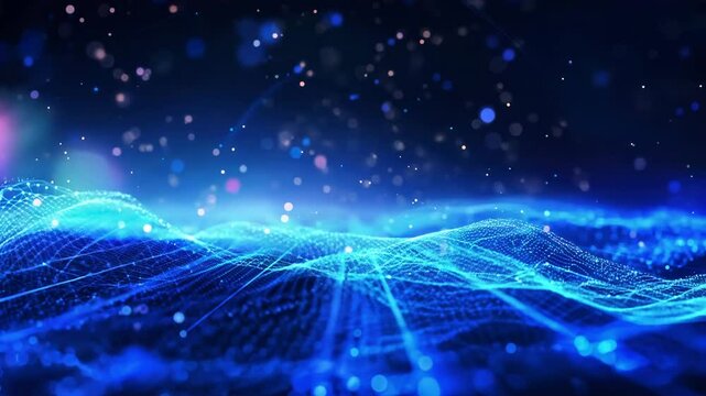 Abstract blue wave background with glowing particles. Perfect for technology, design, and digital themes.