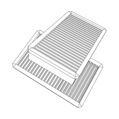 Car engine air filters. Auto spare part. Car care service maintenance. Wireframe low poly mesh vector illustration.