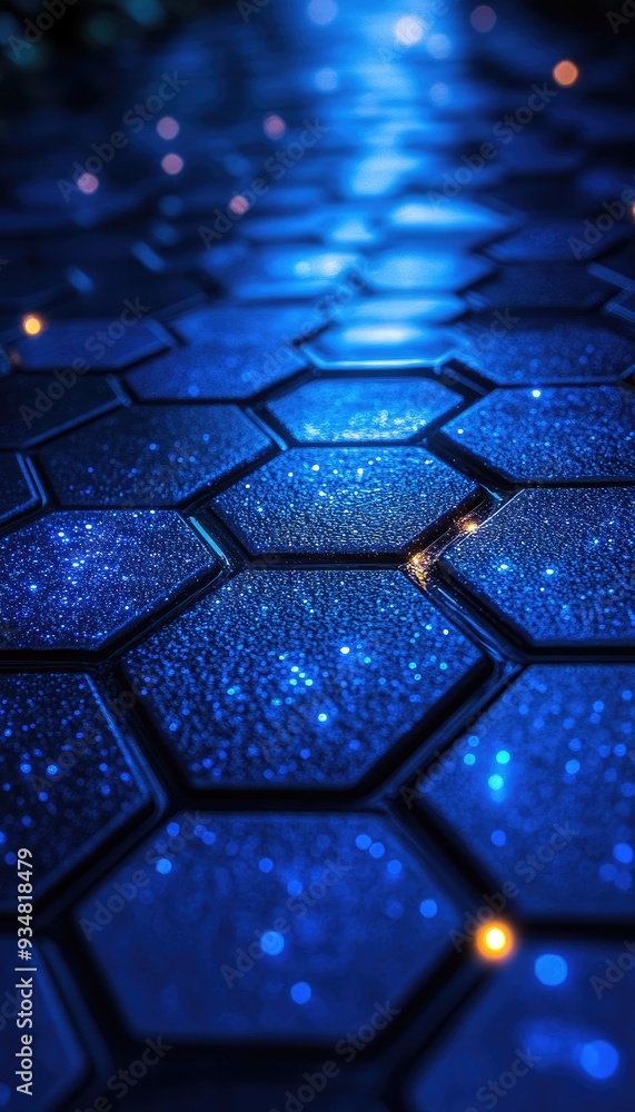 Poster blue hexagonal background with bokeh. use for projects on technology, digital, and futuristic themes