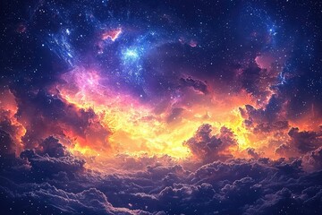 Fototapeta premium Breathtaking cosmic landscape with vibrant clouds and stars