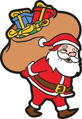 vector santa claus with a sack of presents. merry christmas december 