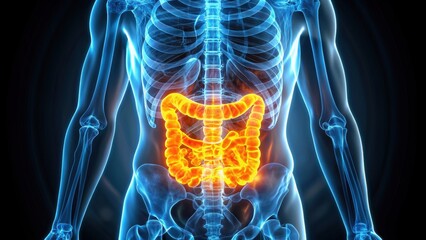 showing the absorption process of water-soluble vitamins in the small intestine through an X-ray image