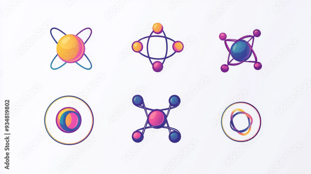 Poster a set of atom elements and symbols for science concepts, suitable for use in logos and related desig