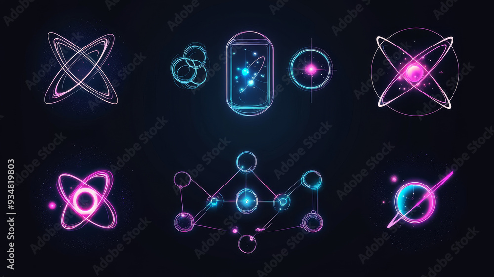 Poster a set of atom elements and symbols for science concepts, suitable for use in logos and related desig