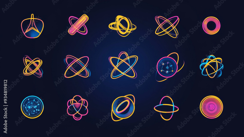 Poster a set of atom elements and symbols for science concepts, suitable for use in logos and related desig