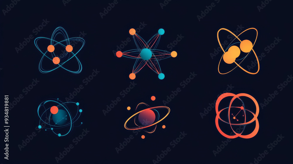 Poster a set of atom elements and symbols for science concepts, suitable for use in logos and related desig