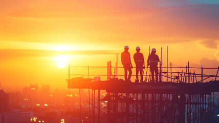 Fototapeta premium Silhouette Of Engineer And Construction Teamwork