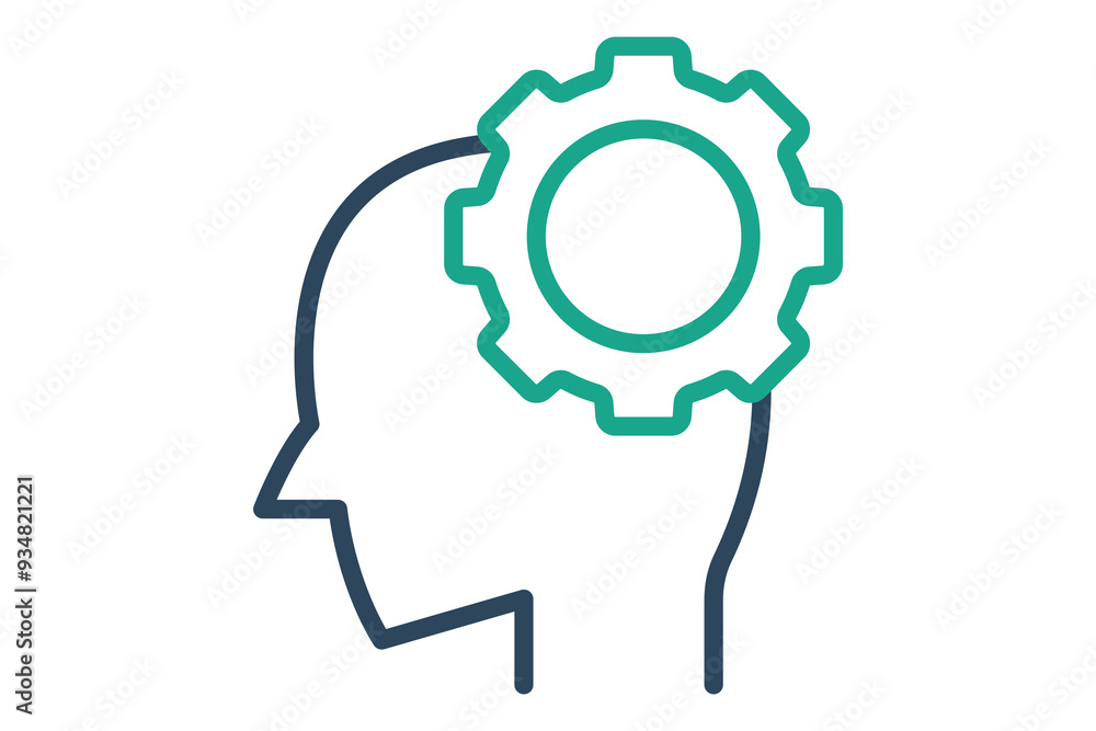 Poster capability icon. line icon style. head with gear. icon related to efficiency. productivity elements 