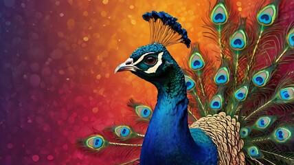 Fototapeta premium peacock with its feathers spread out.