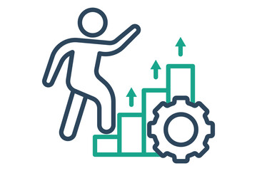 Process improvement icon. line icon style. people climb charts and gear. icon related to efficiency. productivity elements vector illustration