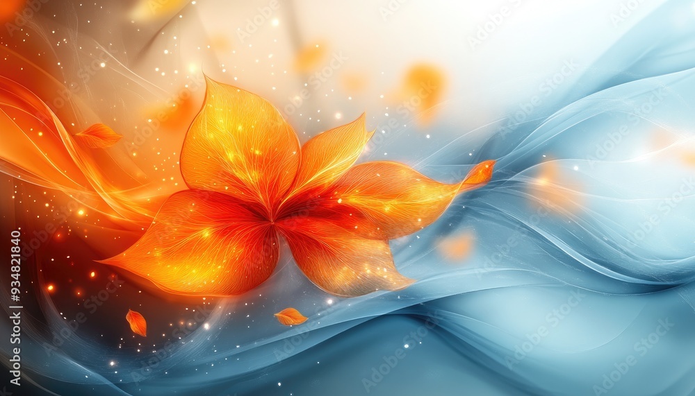 Poster abstract orange flower on a blue background. this image is perfect for use as a background or design