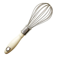 Obraz premium A close-up of a white handled whisk isolated on a black background.