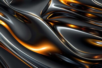 Abstract Background of Black and Gold Wavy Liquid