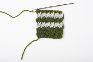 Crochet green and grey stripe pattern